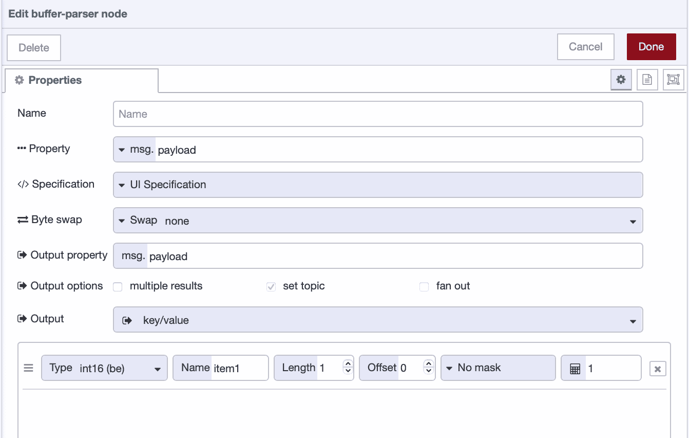 Buffer Parser Configuration